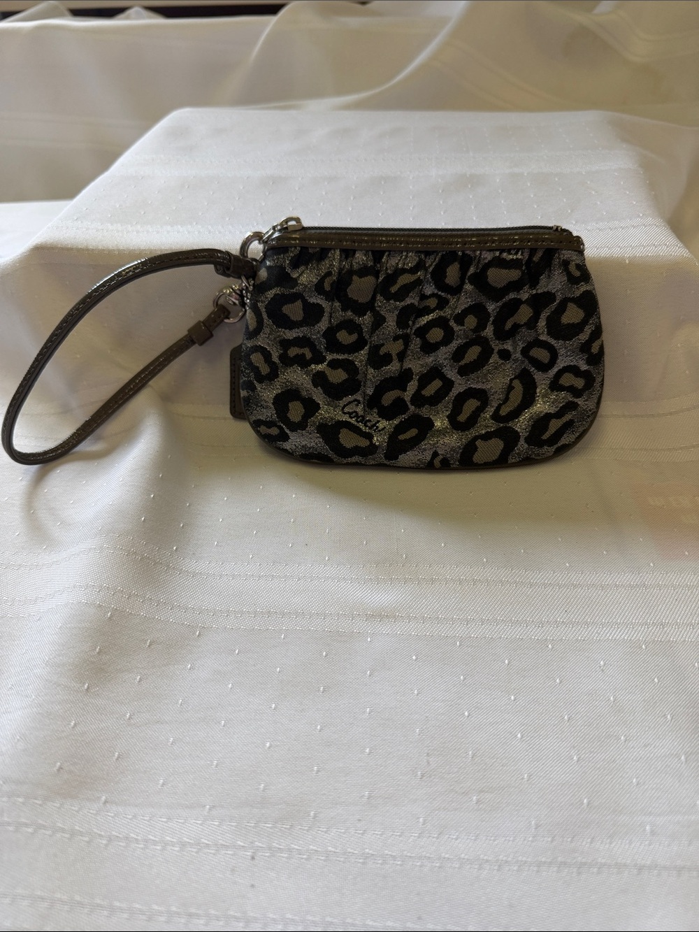 Coach Leopard Print Metallic Gray Wristlet